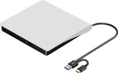 Sancy USB 3.0 & Type-C External DVD Drive – Portable CD/DVD +/-RW Optical Drive External DVD Writer(White)