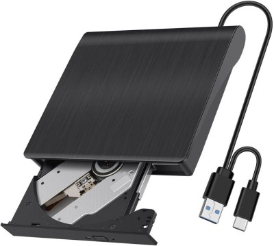 atdaraz 2 IN 1 USB 3.0 Type-C External CD DVD-RW Writer Drive Burner Reader Player PC External DVD Writer(Black)