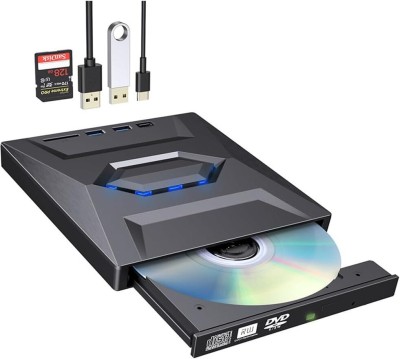 RyzCare 2 in 1 Type C External CD DVD RW Optical Drive DVD Burner DVD Writer External DVD Writer(Super Drive With USB SD&TF Ports Black))