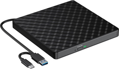 BKC External DVD Writer USB 3.0 & Type C – CD/DVD ROM +/-RW Burner for Laptop External DVD Writer(Black)