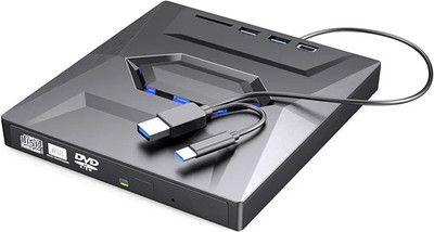 microware Multi-Function 5-in-1 Type-C DVD Recorder 3.0 USB External DVD writer Burner External DVD Writer(Black)