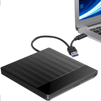 FKU External CD DVD Drive, USB 3.0 with Type C Portable CD/DVD+/-RW, Slim CD/VCD External DVD Writer(Black)