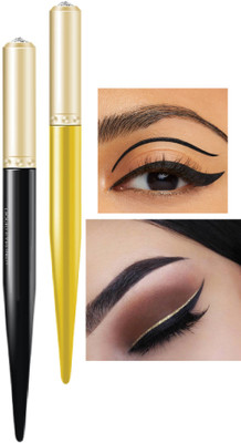 ADJD Shimmer Sparkles Liquid Black & Gold Eyeliner for Long Lasting Stay 3 g(multi colour)