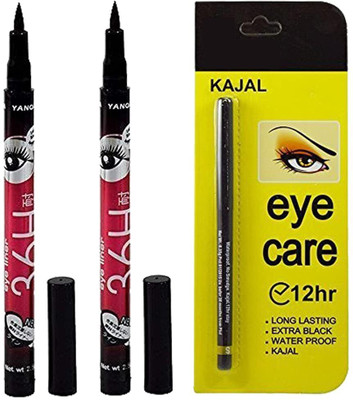 Divyaan Beauty 2Pcs Eye Liner Matte Finish Black Smudgeproof & Waterproof With 1 Kajal 3.5 g(Black)