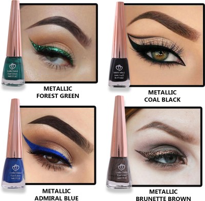 Looks United New Fashion Shimmer Glitter Metallic Eyeliner Pack Of 4 20 ml(Forest Green, Coal Black, Admiral Blue, Brunette Brown)