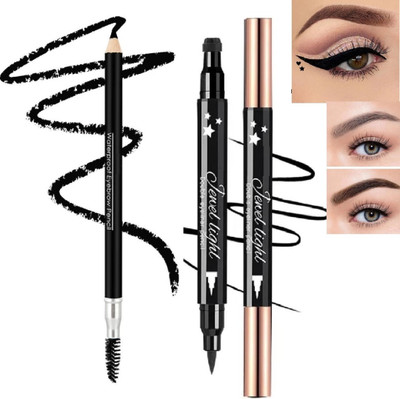 My Colors Eye Make Combo Waterproof Eyebrow Pencil With Dual Magic Star Stamp Eyeliner 2.5 g(2 Items in the set)