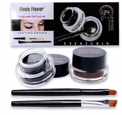music flower 24 Brow & Brown Gel Liner Set for Dramatic Eyes 6 ml(BLACK AND BROWN)
