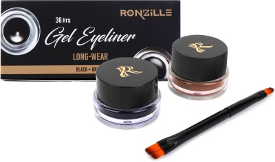 RONZILLE Gel Kajal & Cake Liner waterproof and smudge proof Black and Brown 6 g(Black, Brown)