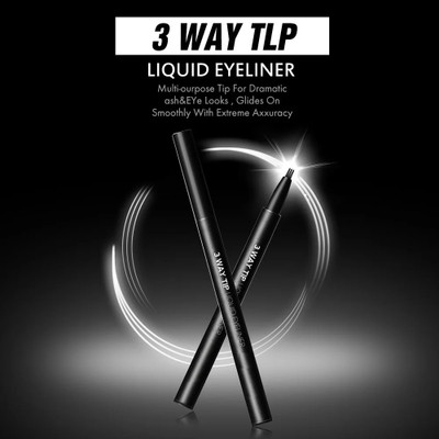 HUZURLU Easy Wearing 3 Way Tip Liquid Eyeliner Waterproof Multi Purpose Liner 1.2 g(black)