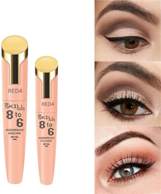 RED4 Black liquid 8to6 eyeliner and mascara Matte Finish WaterProof set 2pack 10 ml(Black)