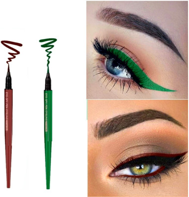 Three Elements Store long lasting quick dry waterproof smudge proof sketch eyeliner pen 8 ml(Brown, green)