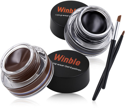 Winble Long-Wear Gel Eyeliner Duo with Brushes | Smudge-Proof & Bold 10 ml(BLACK, Dark brown)