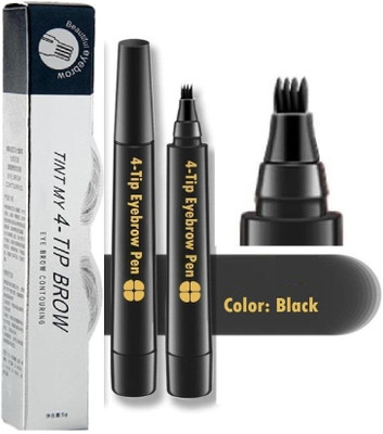 TRK IMPEX Eyebrow Pencil Magical Upgraded Eye Brow Pencils for Women 4 Tip Brown Pen 1 Pcs 12 ml(BLACK)