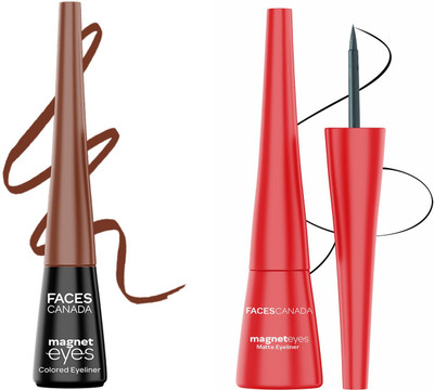 FACES CANADA Magneteyes Eyeliner Combo | Long Lasting (Pack of 2) 8.5 ml(Powerful Brown + Matte Black)