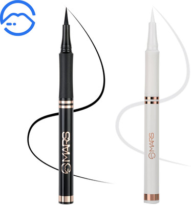 MARS Smudge Proof Liquid Pen Eyeliner with Ultra Fine Tip | Matte Finish 3 g(Black + White)