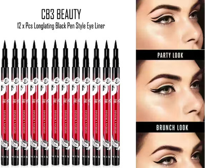 CB3 BEAUTY 36 Hr Longlasting Smudgeproof Sketch pen EyeLIner 12pc Set 36 g(BLACK)