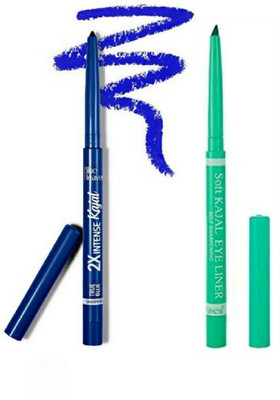 BLUE HEAVEN 2X INTENSE TRUE BLUE KAJAL + SOFT KAJAL EYELINER COMBO PACK OF 2 66 g(True Blue, Green)