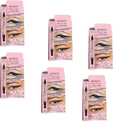 MOSKLIN PERFACT TT 2 IN 1 EYELINER FOR STYLISH BEAUTIFUL EYES (BLACK) PACK OF - 6 120 g(BLACK)