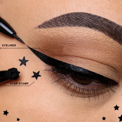 Latixmat 2 in 1 Eyeliner Pen Waterproof with Makeup Star Stamp Double Heads 3 g(BLACK)