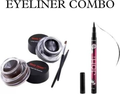 DREAM BELLA Black and Brown Gel Eyeliner With brush & 36H Waterproof EyeLiner Pencil 2 g(multi)