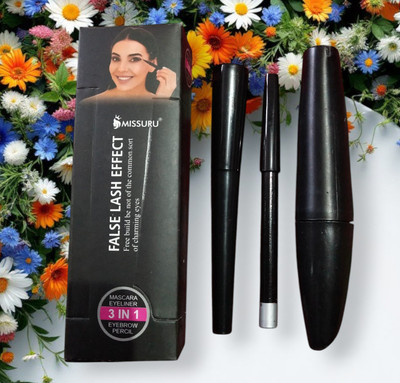 Deeparth 3in1 Combo of Waterproof Eyeliner, Mascara, Eyebrow Pencil -/ 1pic 2.5 ml(Black)