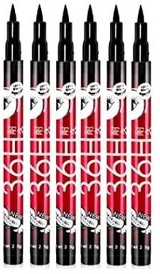 QRIOS Insta Beauty Water & Smudge Proof 36 Hour Long Lasting Liquid EyeLiner Pack of 6 15 g(Black)