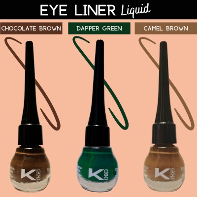 KINDED Matte Finish Insta Bold Look Soothing Colour Pigments Liquid Eyeliner Combo 15 ml(Chocolate Brown, Camel Brown, Dapper Green)