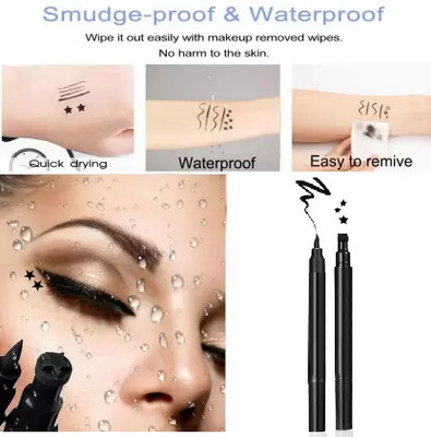 KA-KAIASHA 2 IN 1 Eyeliner With Star Stamp Smudge Proof and Long Lasting 10 g(BLACK)