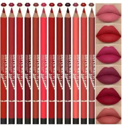 Gonegal Super Matte Lip Liner Pencil Set of 12(Multicolour)