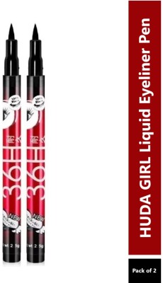 Huda Girl Beauty Water & Smudge Proof 36Hr Long Lasting Liquid Eyeliner sketch (Pack of 2) 5 g(Black)