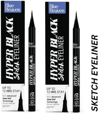 BLUE HEAVEN Hyper Black Sketch Eyeliner Upto 12hr Stay with Matte Finish 0.6ML(PACK OF 2) 0.12 ml(BLACK)