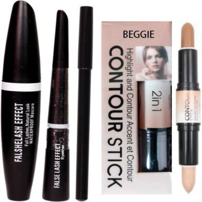 BEGGIE Eyebrow Pencil With Eyeliner and Mascara (3 IN 1), Highlighter and Contour Stick 36 g(multicolor)