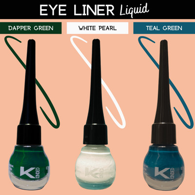 KINDED Matte Finish Insta Bold Look Soothing Colour Pigments Liquid Eyeliner Combo 15 ml(Teal Green, White Pearl, Dapper Green)