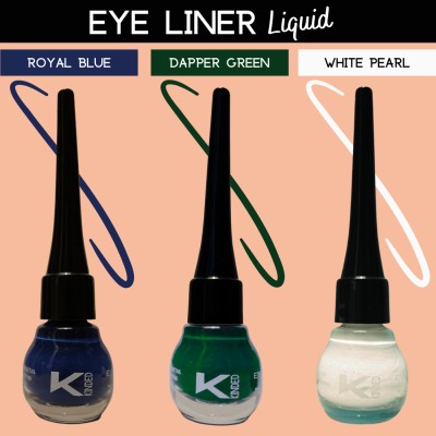 KINDED Matte Finish Insta Bold Look Soothing Colour Pigments Liquid Eyeliner Combo 15 ml(Royal Blue, White Pearl, Dapper Green)