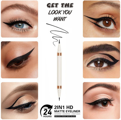 GABBU 2-In-1 HD Matte Eyeliner for bold eyes look 1.5 ml(Black)