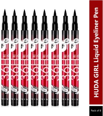 Huda Girl Beauty Water & Smudge Proof 36Hr Long Lasting Liquid Eyeliner sketch (Pack of 8) 20 g(Black)