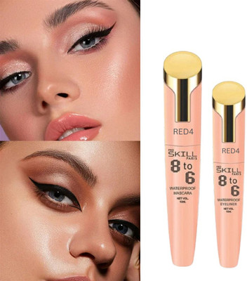 RED4 Black 8to6 eyeliner and mascara Matte Finish, Water-Proof 2pcs 10 ml(Black)