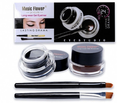 music flower 24 Brow & Brown Gel Liner Combo with Smudge Resistance 6 ml(BLACK AND BROWN)