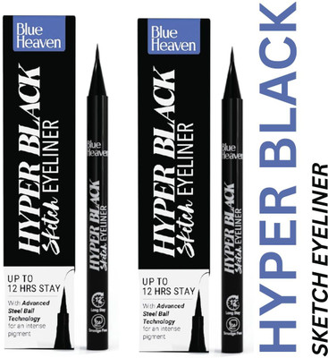 BLUE HEAVEN HYPER BLACK SKETCH EYELINER 12HRS STAY 0.6ML EACH (PACK OF 2) 0.12 ml(BLACK)