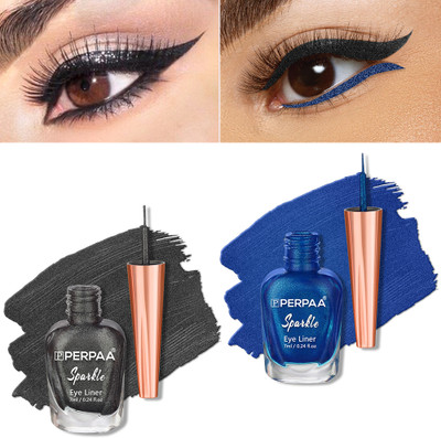 Perpaa Glitter Liquid EyeLiner, Water Resistant ,Smudge Proof, Transfer Proof 7 ml Each 14 ml(Grey, Royal Blue)