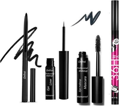 Onfroi Waterproof & Long Lasting Eyeliner
& Mascara pack of 4 16 ml(Black)