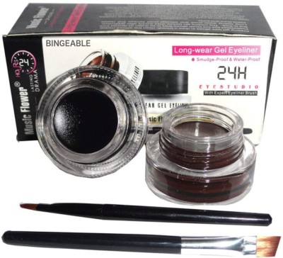 Bingeable Music Flower 2In1 Smudgeproof & Waterproof Gel Black Eyeliner With 2 Brush 60 g(Black, Brown)