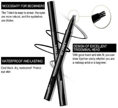 GABBU Easy Wearing 3 Way Tip Liquid Eyeliner Waterproof Multi Purpose Liner Pen 1.2 g(black)