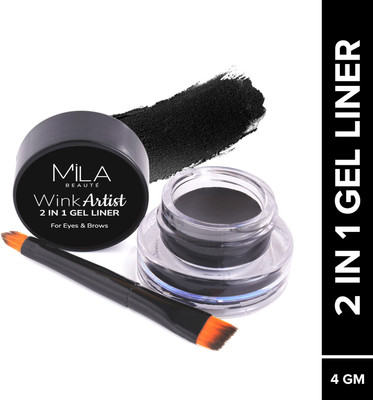 MILA BEAUTÉ WInk Artist Gel Liner 2in1 with Brush Waterproof Eyeliner Upto 36hrs 4 g(Black)