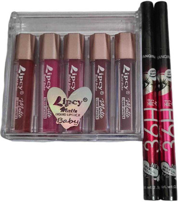 rodril The Red Matte Lipstick 5 Pieces And 2 Pieces 36H eyeliner 60 ml(multicolor)