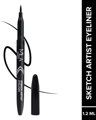 MILA BEAUTÉ Sketch Artist Waterproof Eyeliner I Smudge proof & Quick Drying with Jojoba Oil 1.2 ml(Black)