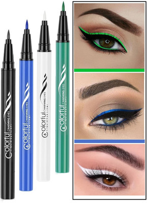 THTC non transfer and smudge proof Multi color Sketch eyeliner Combo 12 g(BLACK, WHITE, GREEN, BLUE)