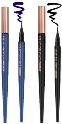LOVE HUDA Waterproof Eye Spy Long Lasting Blue & Black Pen Eyeliner 12 Hours Stay 2 g(Blue, Black)