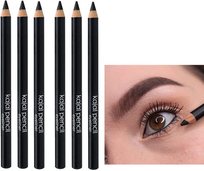 THTC 6pc Pencil Liner Kajal 2 in 1 6 ml(Black)