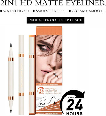 MYEONG 2-in-1 HD Matte Long Lasting Waterproof Black Liquid Eyeliner 1.5 ml(Jet Black)